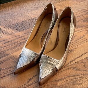 Chloe Snakeskin Heels in Brown and Silver - EUC - Made in Italy